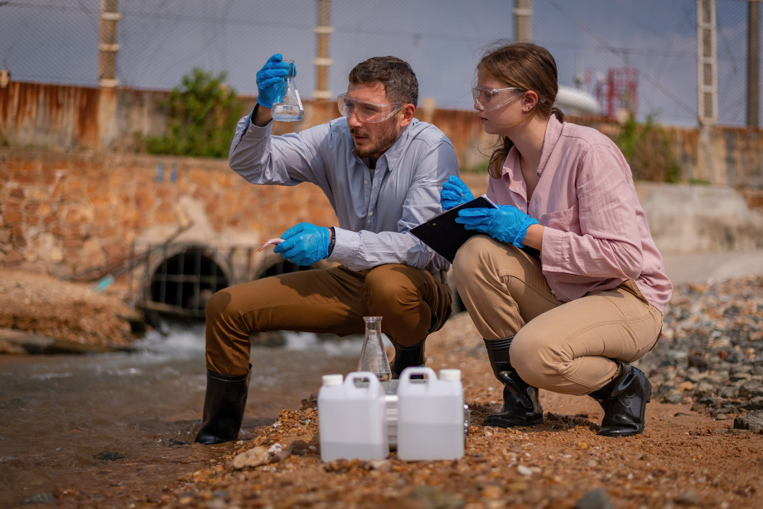 scientist analysis landfill leachate treatment